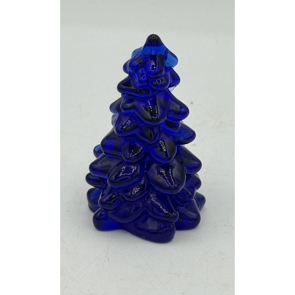 Mosser Glass Cobalt Blue Christmas Tree Figurine 2.75" Mini Holiday Decor USA